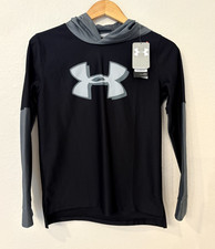NWT Under Armour Black Gray Tech Hoodie Youth L Lightweight Activewear Athletic