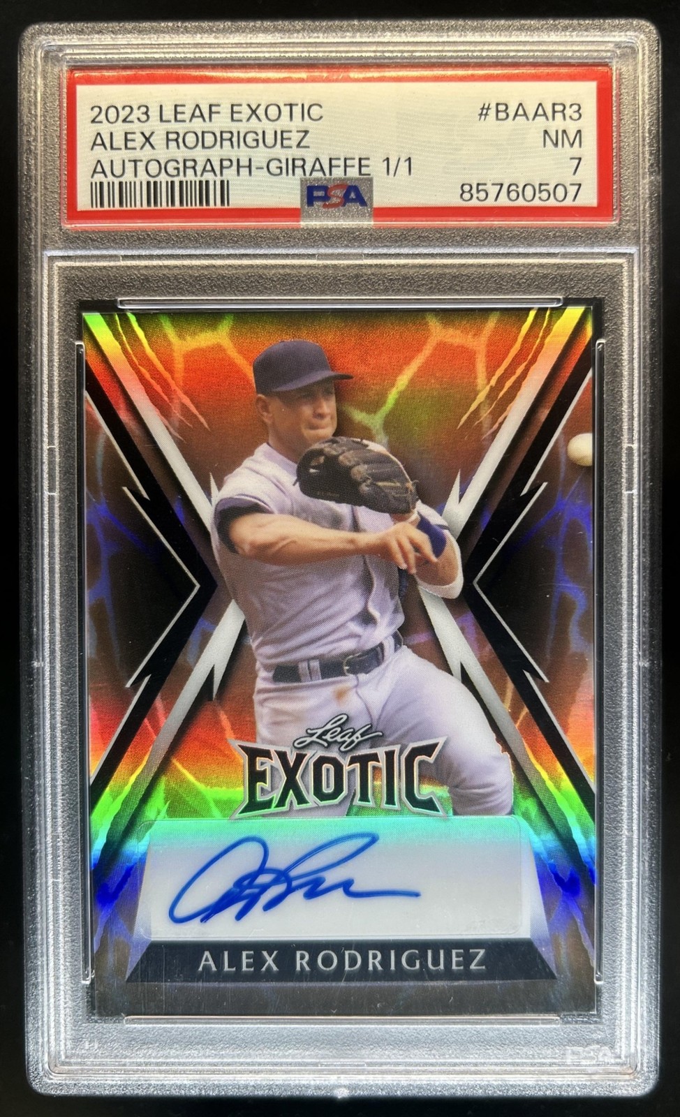 2023 Leaf Exotic Alex Rodriguez Auto Autograph Wave Giraffe #1/1 PSA 7