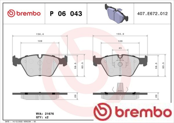 Brembo P06043 Bremsbelagsatz FüR Scheibenbremse Bremsbelagsatz-image