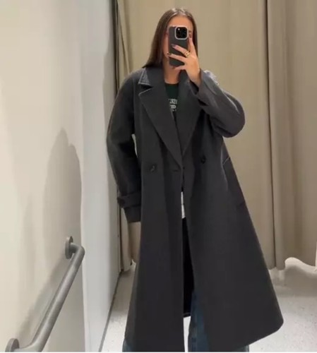 ZARA BRAND NEW GREY SOFT OVERSIZE COAT DOUBLE BREASTED. 3046/037 Size S - Picture 2 of 6