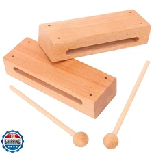 kukmakri 2 Set Solid Wood Rhythm Block with Mallet - Durable Musi