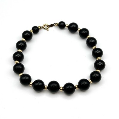 8 mm Onyx Perlen 7,5 Zoll Armband mit 14 Karat Gold Abstandshaltern (passt 6,5 Zoll Handgelenk) (LO1013990)