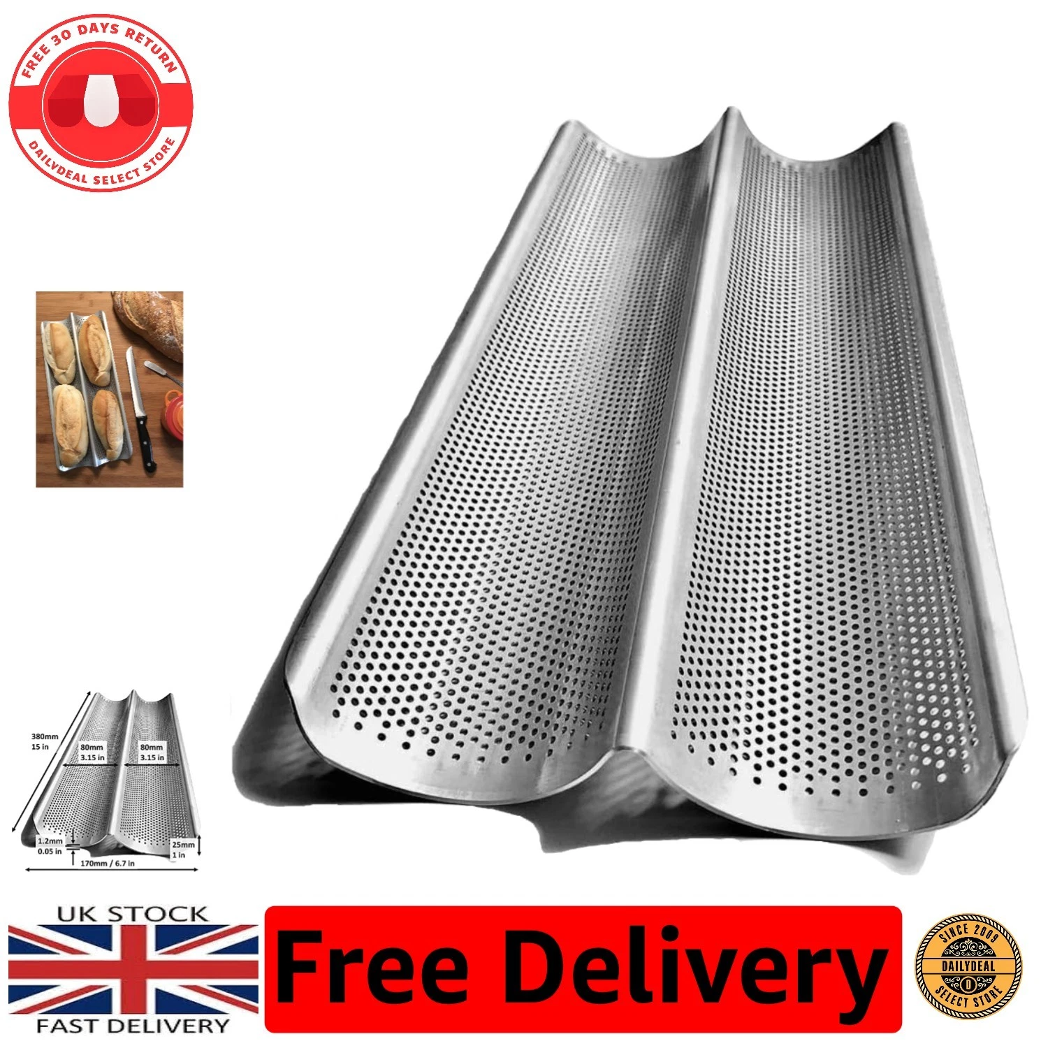 Lightweight Non-Stick 2-Wave Bread Pan for Perfect Baguettes - Dishwasher Safe