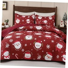 3 Piece Christmas Quilts Size Snowman Quilt Bedding Set, Soft Cozy King Red