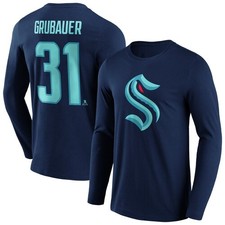 Seattle Kraken Iconic Name & Number Graphic Long Sleeve T-Shirt - Philipp Grubau