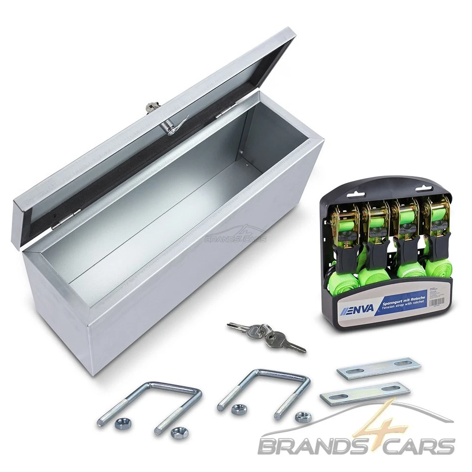 ENVA ANHÄNGERBOX DEICHSELBOX TRUCKBOX STAUBOX METALLBOX VERZINKT + 4 SPANNGURTE - Bild 1 von 4
