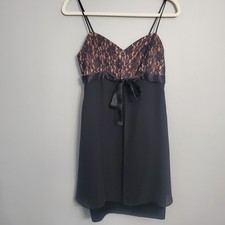 Boulevard De Paris VTG Black & Pink Satin & Lace Babydoll Dress Coquette Sz 8