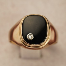 Herrenring, Größe 20,50 aus Rotgold 585°/Onyx und Zirkonia + Schmuck-Etui