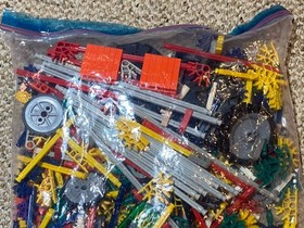 Lot Vintage K'NEX Yellow Box Hard KNEX Carrying Case  filled with pieces parts