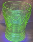 Uranium Green Depression Glass  Juice Tumbler Cameo Ballerina UV Glow 3.5"