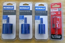 NEW Set Of 4 Diamond Hole Saw Bits KOBALT 1-3/8”, 1-1/4”, 1” & Milwaukee 1"