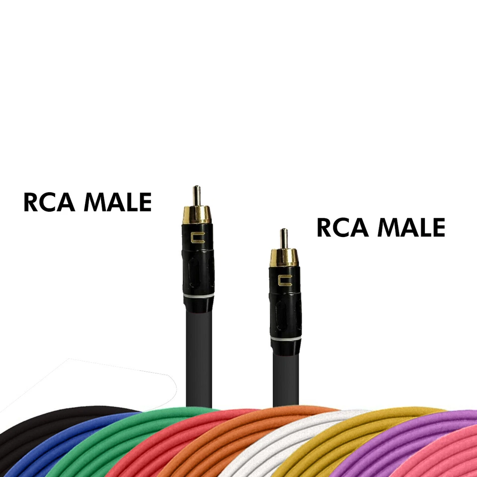 RCA Male Unbalanced Audio Phono Cable Custom Length, Color Connector Cord - Image 2 of 4