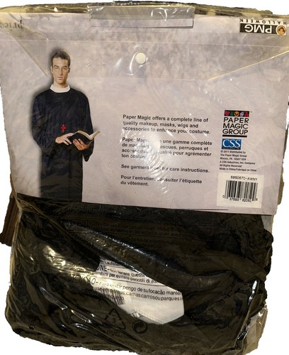 Disfraz de sacerdote de Halloween para hombre túnica negra con cuello talla única para la mayoría NUEVO - Imagen 2 de 2