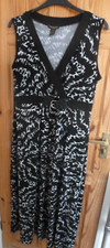 SUSAN LAWRENCE BLACK & WHITE SLEEVELESS LONG DRESS 2X PLUS SIZE V NECK STRETCH