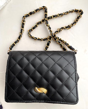 Walborg Quilted Black Purse Bag Shoulder Clutch Crossbody Evening