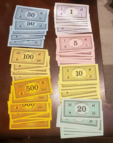 Monopoly Deluxe Edition Game Play Money 45pcs Replacement
