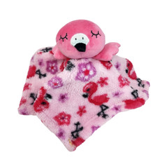 CUTIE PIE 2019 BABY PINK FLAMINGO SECURITY BLANKET W/ FLOWERS SOFT 12" x 12"