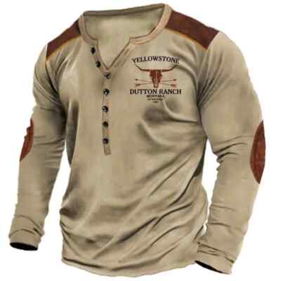 Men's Vintage T-Shirt Yellowstone National Park Route Graphic Long Sleeve Tee