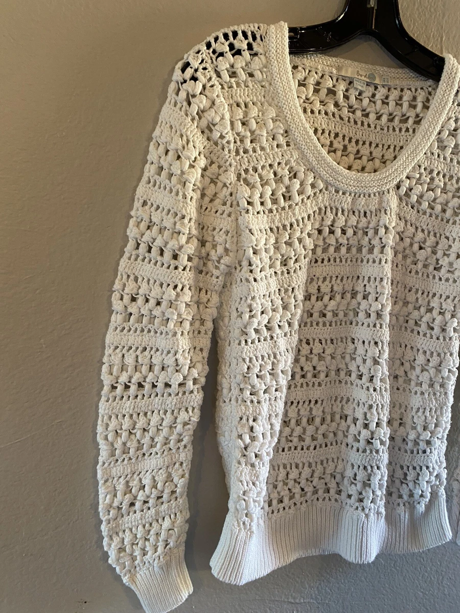 Boden White Crochet Loose Knit Sweater Size 4 Textured Knit Long Sleeve