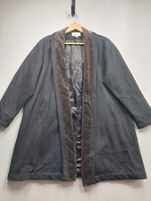 VTG Leslie Fay Open Front Overcoat Womens 6 Black Paisley Collar Made In USA