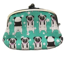Pug Dog in Bow Ties Mini Coin Wallet Purse Green Kiss Lock