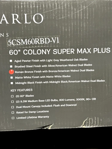 Monte Carlo 60" Ceiling Fan Colony Super Max Plus Roman Bronze 5CSM60RBD-V1 - Picture 3 of 6