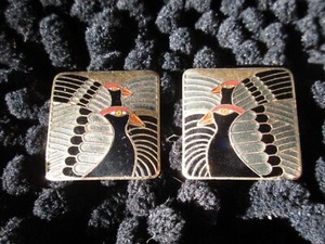 RARE Vintage Laurel Burch Signed Moon Doves Black & Silver Stud Pierced Earrings
