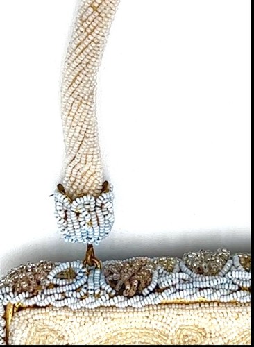 VTG JOSEF FRANCE Hand Made Floral Micro GLASS BEAD Bag PURSE Bridal SIGNED - Picture 6 of 14