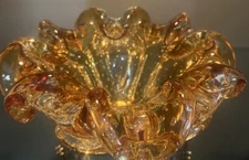 Stunning !! Ruffled Murano Amber Cigar/Candy BULLICANTE