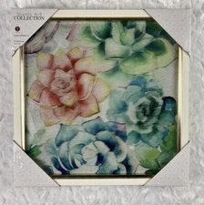 Elico LTD Sparkle Art Framed-Pink, Blue Glitter Flowers White Frame