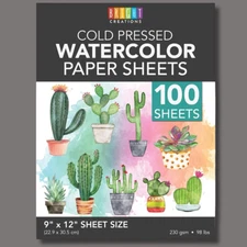 100 Sheets Cold Press Watercolor Paper for Artists and Beginners 9 x 12 in
