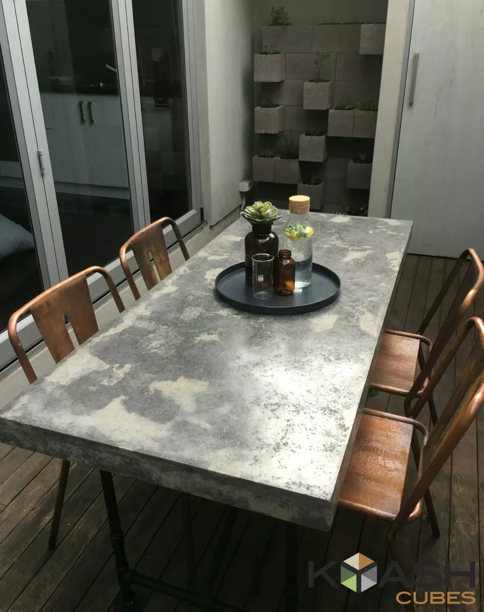 Polished concrete patio outdoor dining table charcoal grey