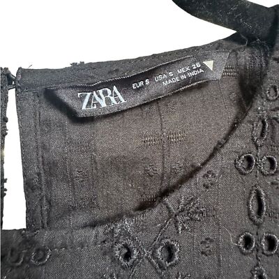 Zara | Black Eyelet Long Sleeve Dress, S | eBay