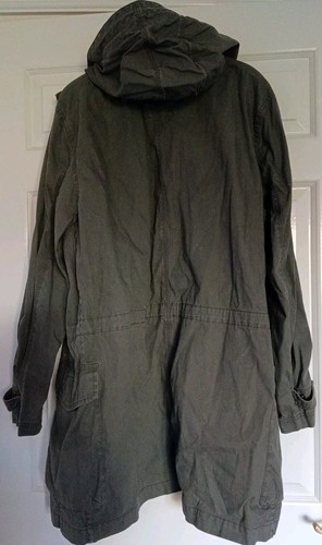 H&M Men's Khaki Parka Coat Long Jacket Jacket Removable Hood - Size M - Picture 8 of 9
