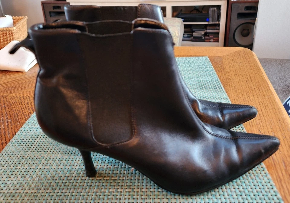 Anne Klein Talla 7.5M Negro Cuero Lateral Elastizado Botines Tacones Talla 7.5 M Foto 4 de 4