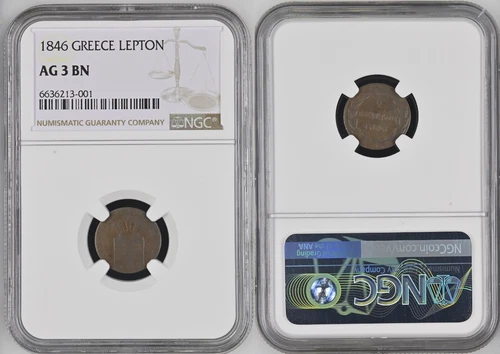 Greece 1846 Lepton Copper King Otto of Bavaria NGC AG3 Rare
