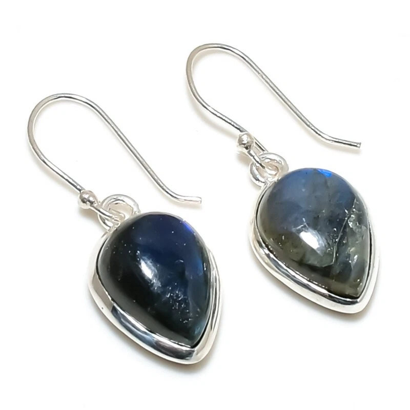 Naturale Pietra Labradorite Gancio Orecchino 925 Argento Sterling Mano Gioielli - Immagine 4 di 4