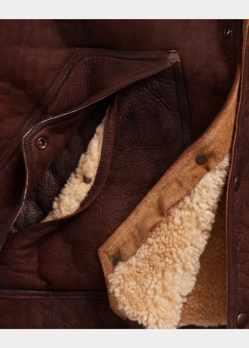 RRL Double RL Ralph Lauren Leather Brown Shearling Vest Jacket