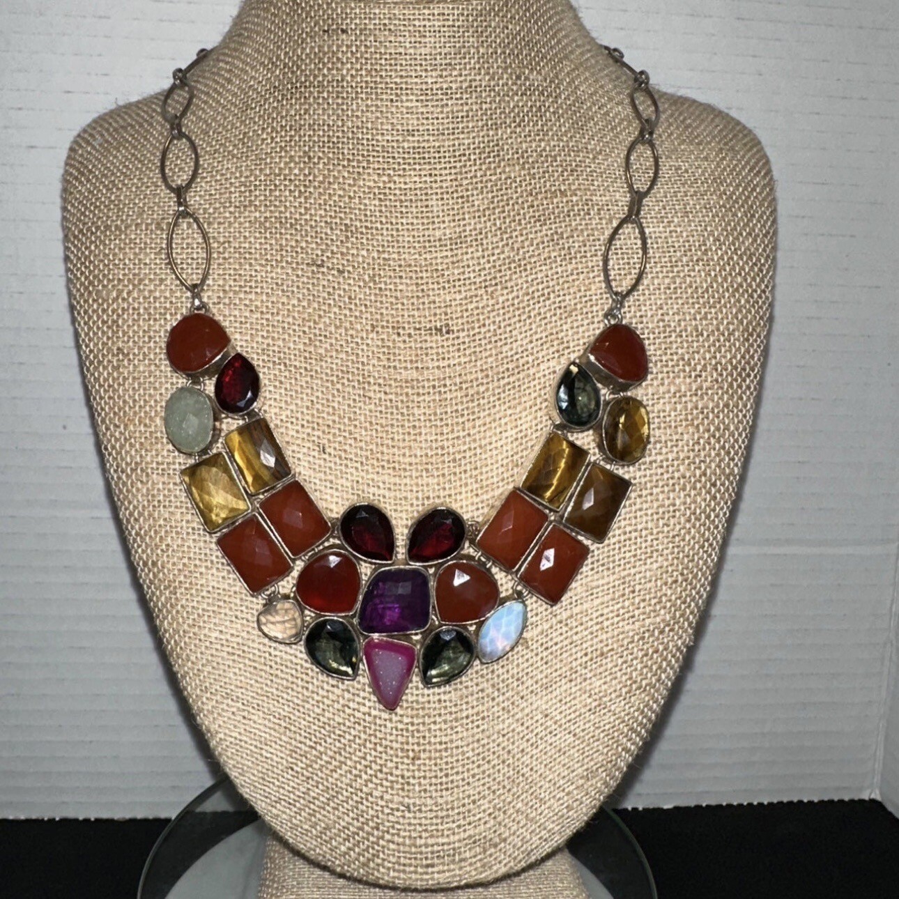 Sterling Silver Womens Multi Colored Gemstone Bib… - image 1