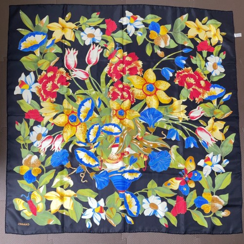 Auth CHANEL Vintage scarf stole Coco mark flower motif Silk Scarf W/Box V040122 - Picture 2 of 10