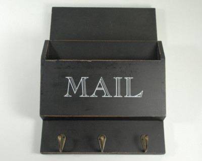 Belle Maison Mail Organizer Hooks Black Wood Farmhouse Slots Wall Hanging