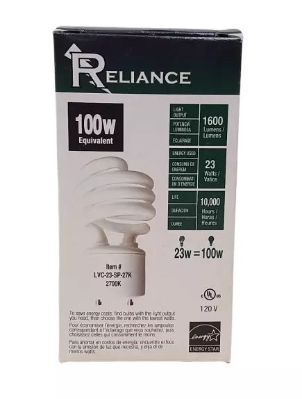 Reliance 23W GU24 CFL Spiral Light Bulb 2700K 23W 100W