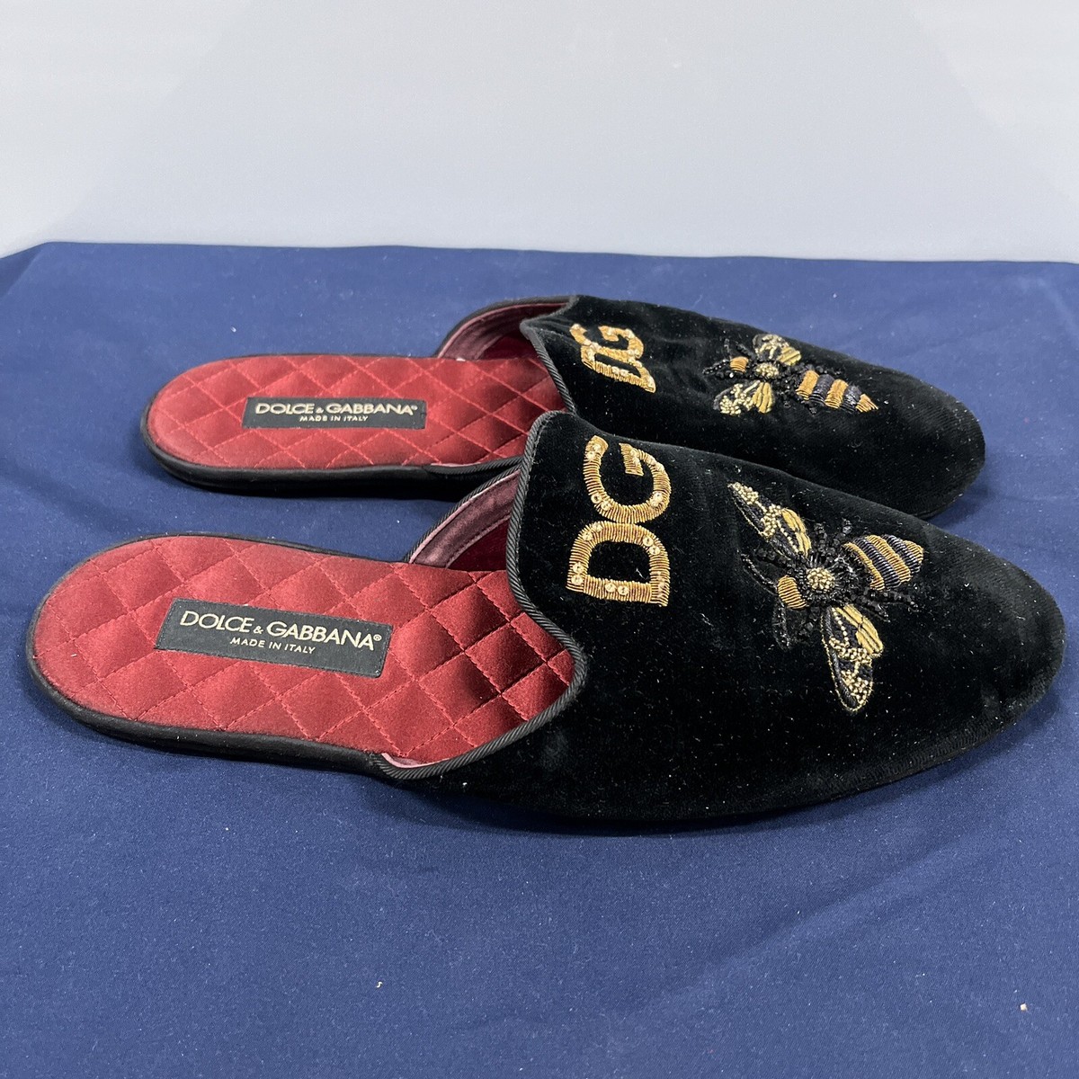 本物保証/Dolce&Gabbana D&Gロゴ ラバー スライドビーチサンダル DOLCE & GABBANA Shoes Slides Black Velvet Bees D&G logo Size