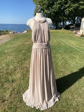 Bill Levkoff Long Dress Taupe Gown Sleeveless Womans Size 22 Chiffon Poly Ruched
