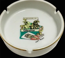 Vintage Ashtray Ceramic Gibraltar 1980s Souvenir Round Trinket Dish Made Korea