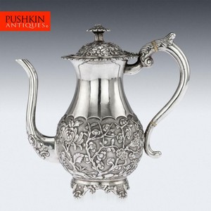 ANTIQUE 19thC CHINESE EXPORT SOLID SILVER COFFEE POT, KHE CHEONG c.1860