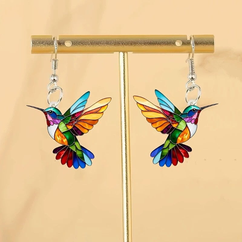 Colorful bird acrylic earrings