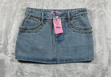 Edikted Denim Mini Skirt Studded Beaded Womens Sz XS 26   100 Cotton New NWT