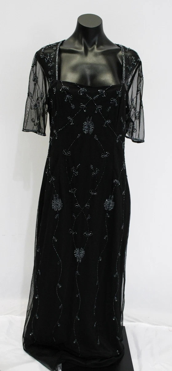 Vestido de noche Papell Boutique para mujer con cuentas cuello cuadrado LB3 negro EE. UU.:12 UK:16