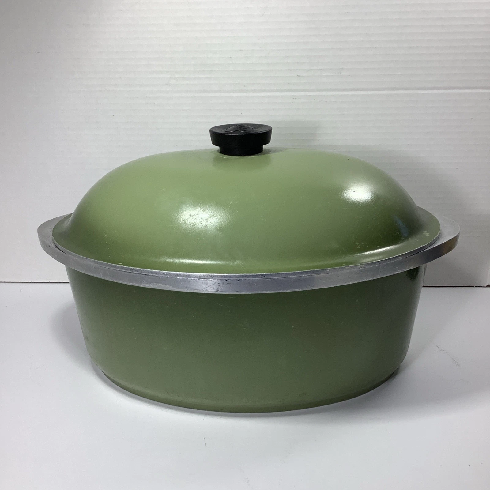Vintage 6qt CLUB Aluminum Oval Roaster Green Lid Logo Dutch Oven 14.5”